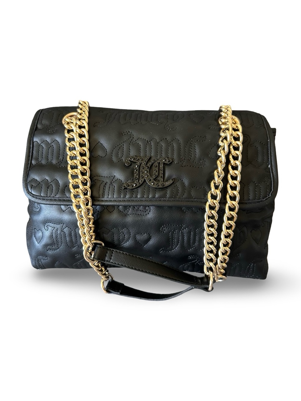 Juicy Couture Black Quilted Shoulder Bag with Gold Chain